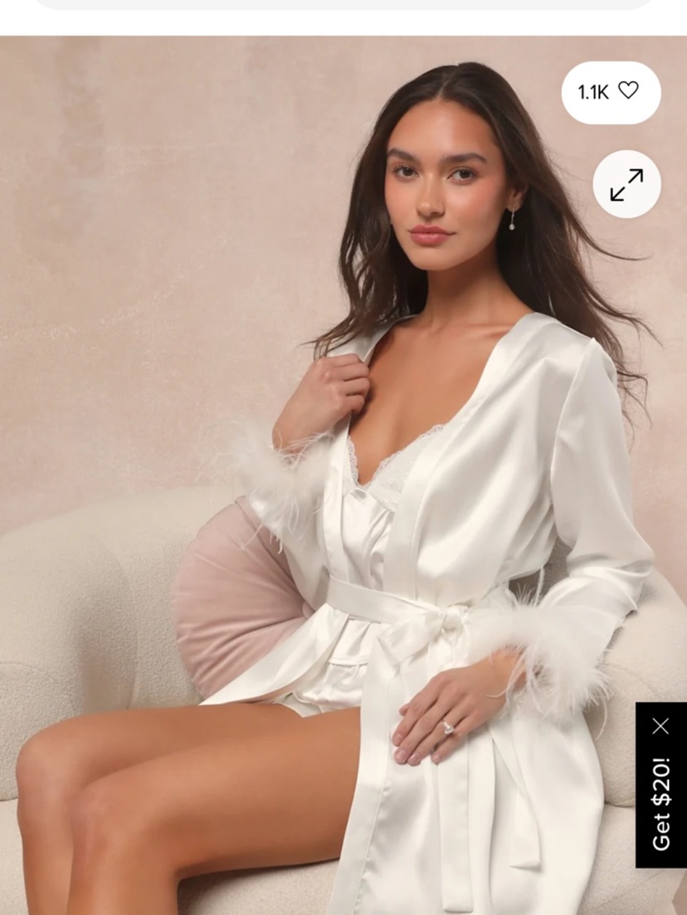 Kamili Ivory Satin Feather robe